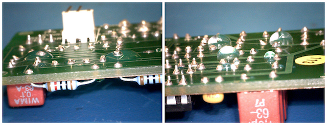 The water wets the surface (left) on a normal acrylic conformal coating. A hydrophobic acrylic conformal coating, with a low surface energy, makes water de-wet from the surface (right) and still has all the benefits of the acrylic conformal coating.