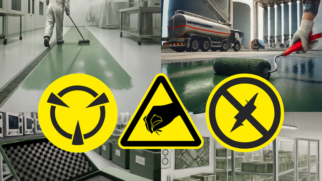 Filler-free ESD coating applied to floors, packaging, and electronics storage, demonstrating ProShield’s static control technology across industries