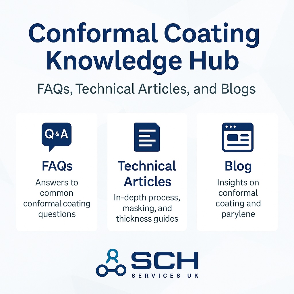 Conformal coating knowledge hub – FAQs, technical articles, and blogs on Parylene, masking, rework, and inspection – SCH Services UK