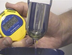 Conformal coating viscosity control – Zahn cup measurement with stopwatch for process consistency