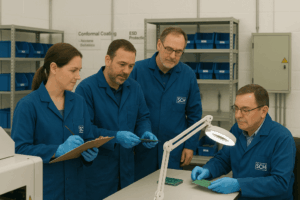 SCH Services team working in conformal coating, Parylene and ESD protection processes