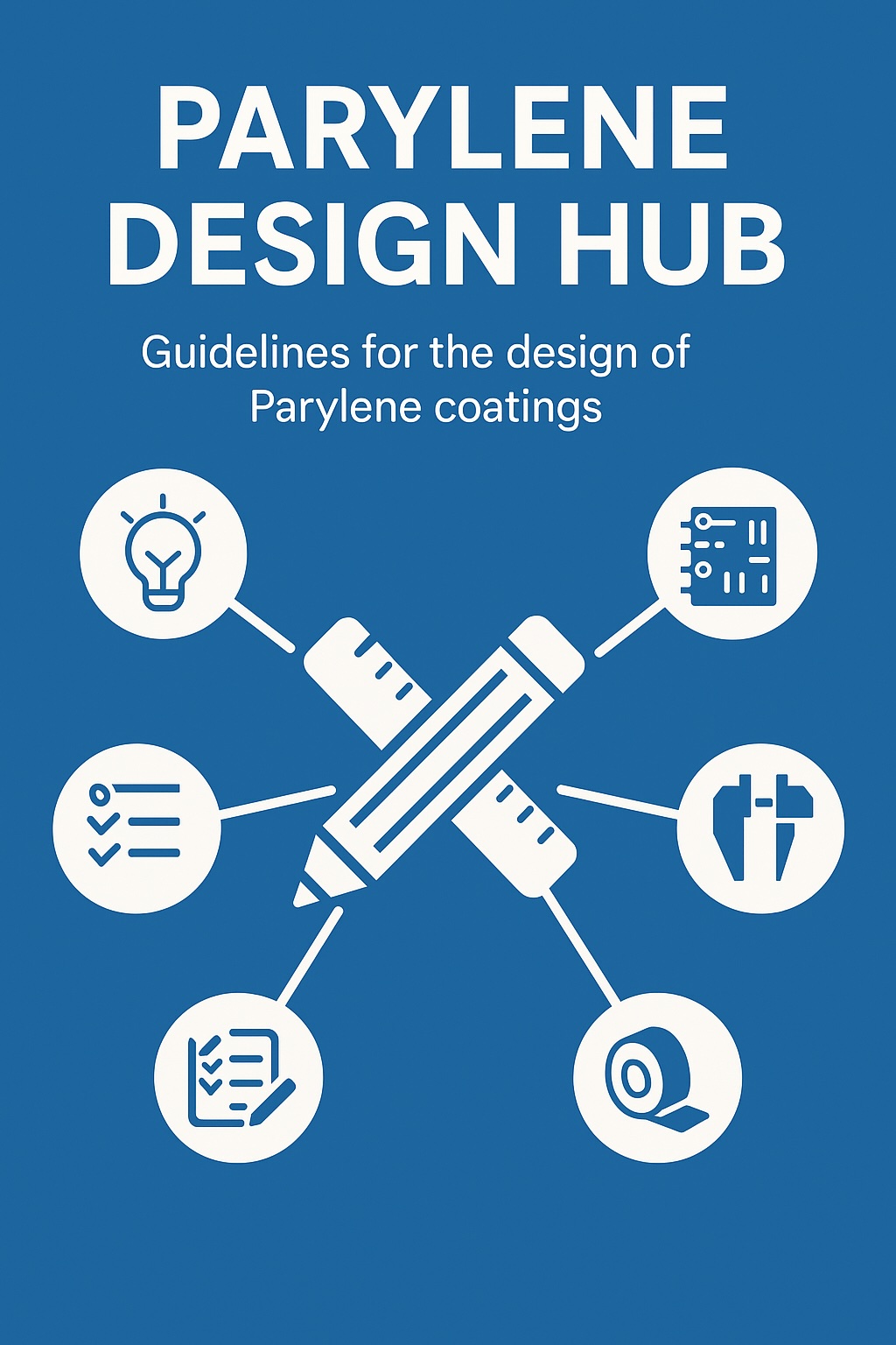 Infographic introducing the Parylene Design Hub, highlighting key design-for-coating principles that influence reliability, manufacturability and long-term performance.