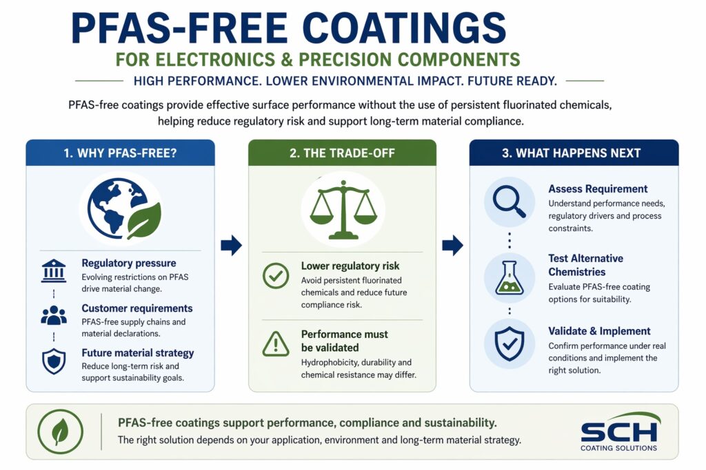 PFAS-free coatings for electronics showing regulatory drivers, performance trade-offs and coating selection pathways for PCBs