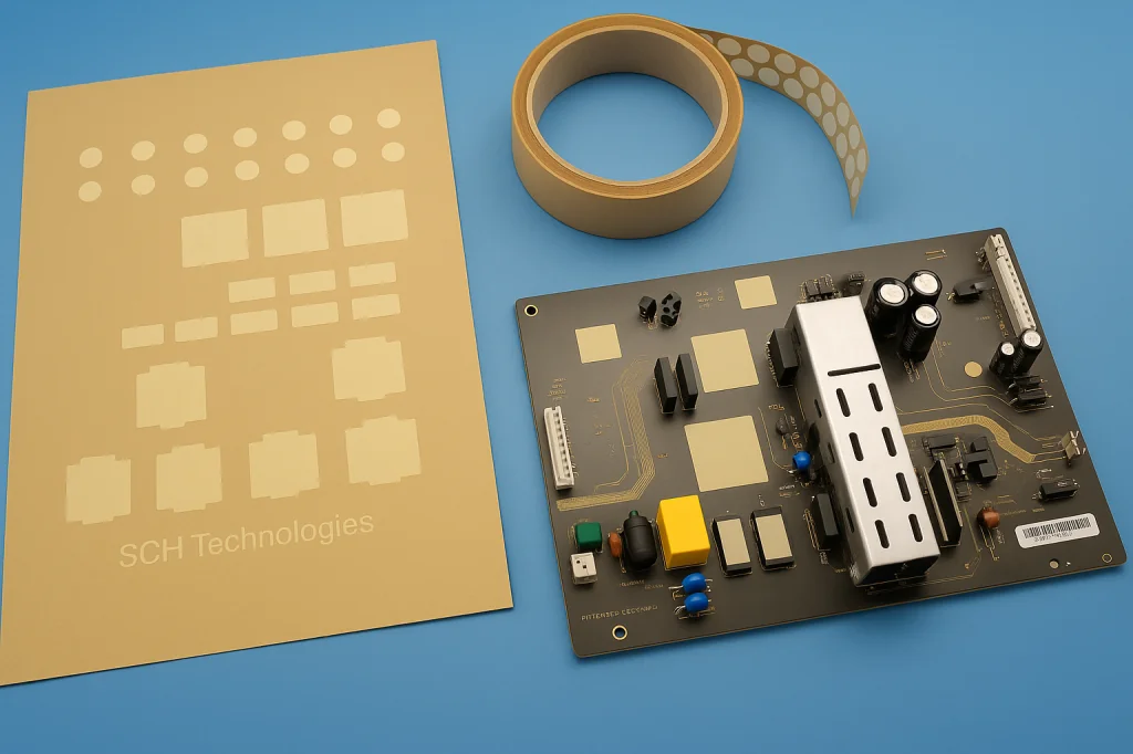 Conformal coating masking tape, dots and pre-cut shapes for PCB masking