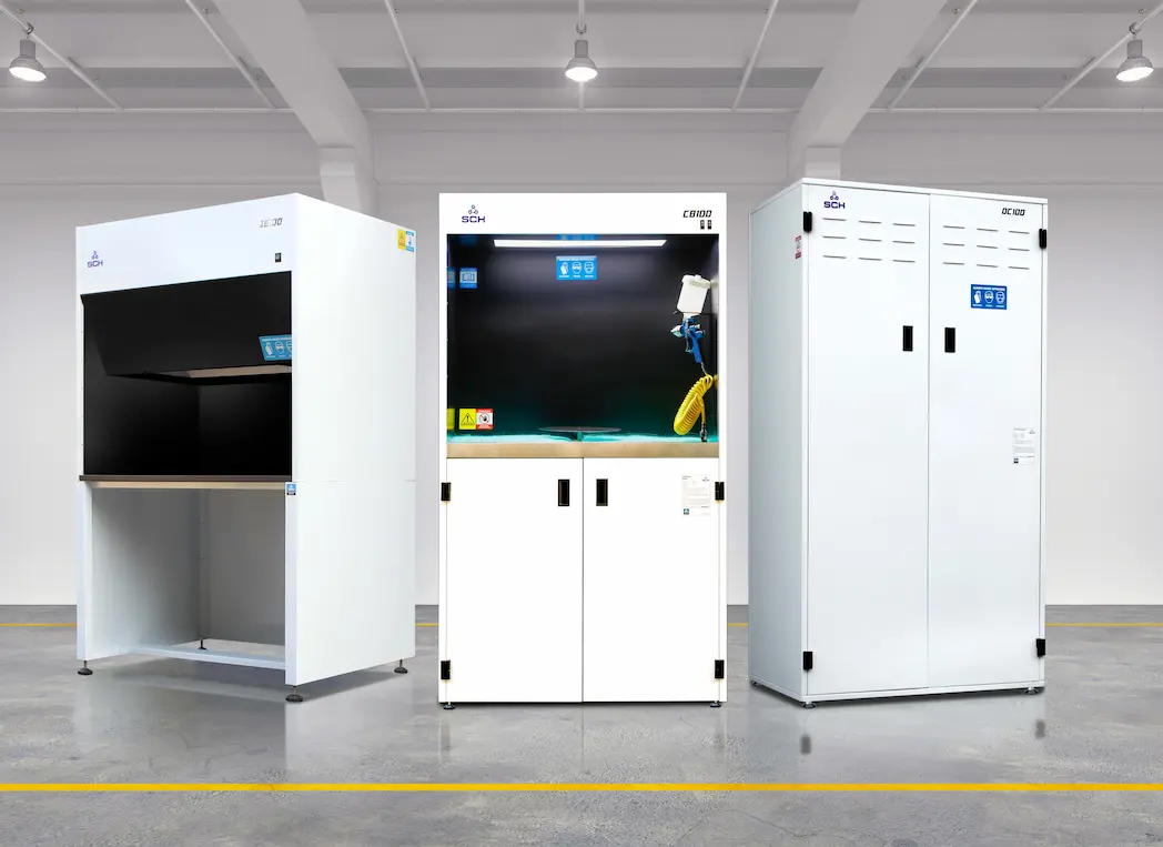 Conformal coating production line with spray booth, UV inspection booth and drying cabinet